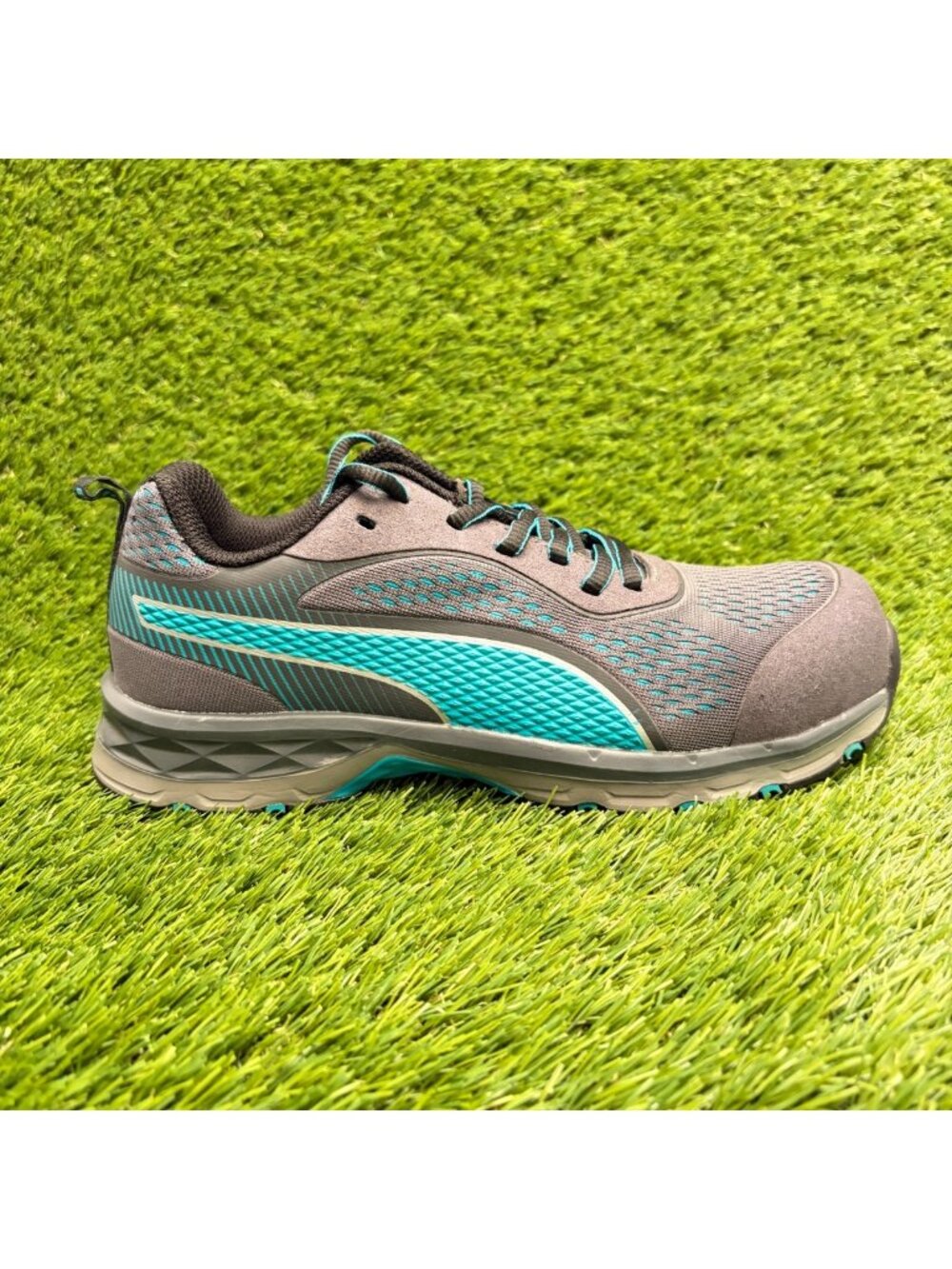 Puma Fuse Knit Low Womens Size 6 Brown Blue Composite Toe Safety Work Shoes